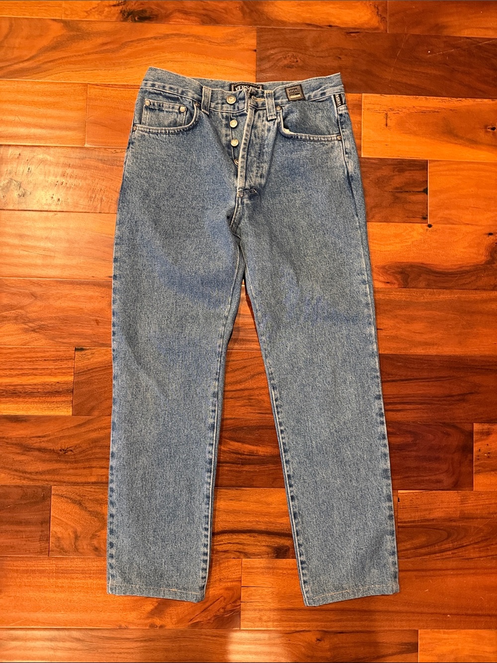 Vintage Versace Jeans Couture Button Fly Straight Leg Blue Denim 28